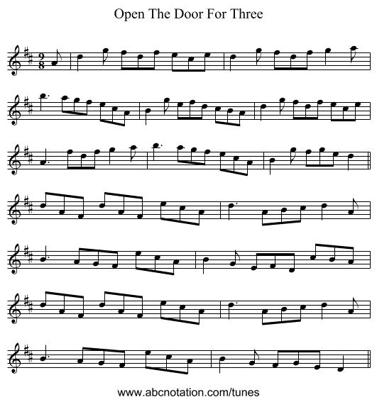 Open The Door For Three - staff notation