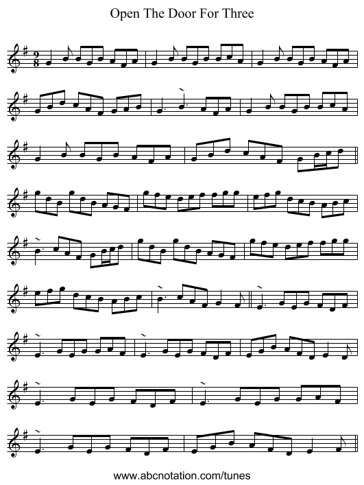 Open The Door For Three - staff notation