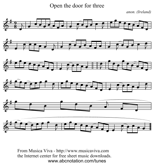 Open the door for three - staff notation