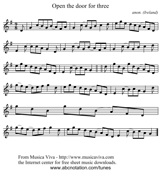 Open the door for three - staff notation