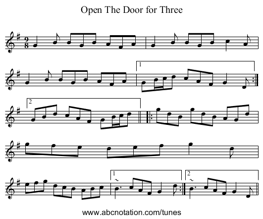 Open The Door for Three - staff notation