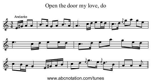 Open the door my love, do - staff notation