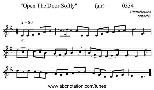 Open The Door Softly (air) 0334 - staff notation