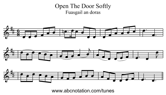Open The Door Softly - staff notation