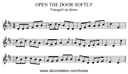 OPEN THE DOOR SOFTLY - staff notation