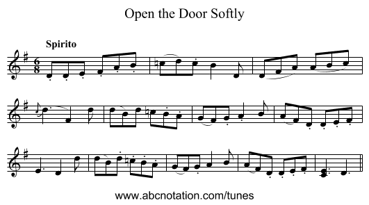 Open the Door Softly - staff notation