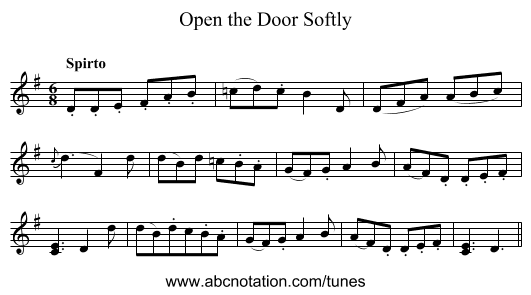 Open the Door Softly - staff notation