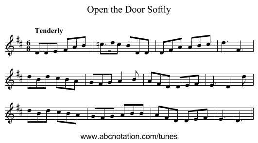 Open the Door Softly - staff notation