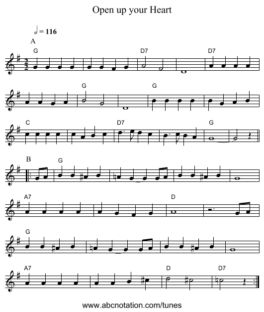 Open up your Heart - staff notation