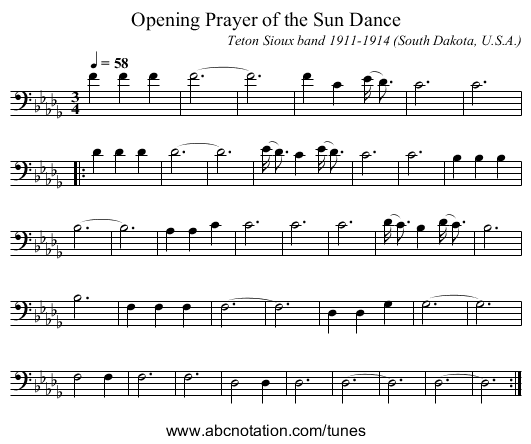Opening Prayer of the Sun Dance - staff notation