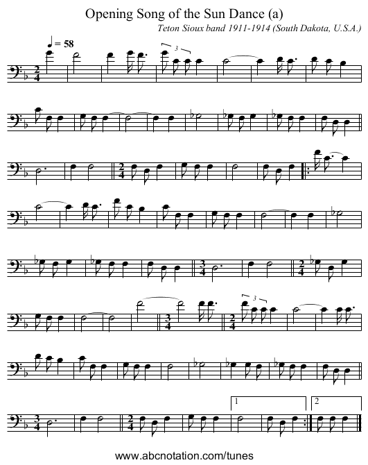 Opening Song of the Sun Dance (a) - staff notation