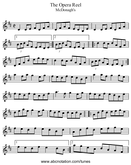Opera Reel, The - staff notation