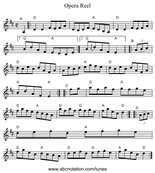 Opera Reel - staff notation