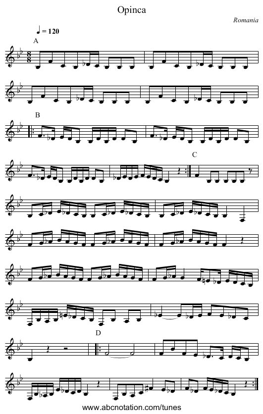 Opinca - staff notation