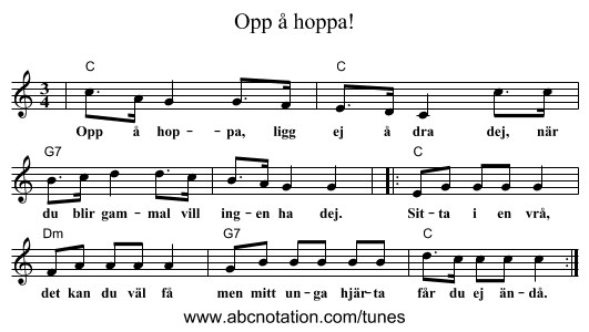 Opp &aring; hoppa! - staff notation
