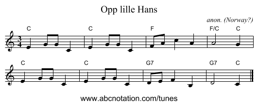 Opp lille Hans - staff notation
