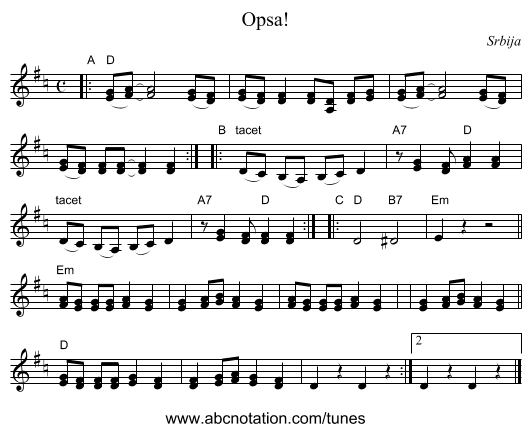 Opsa! - staff notation