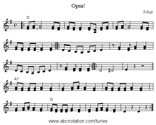 Opsa! - staff notation