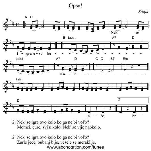 Opsa! - staff notation
