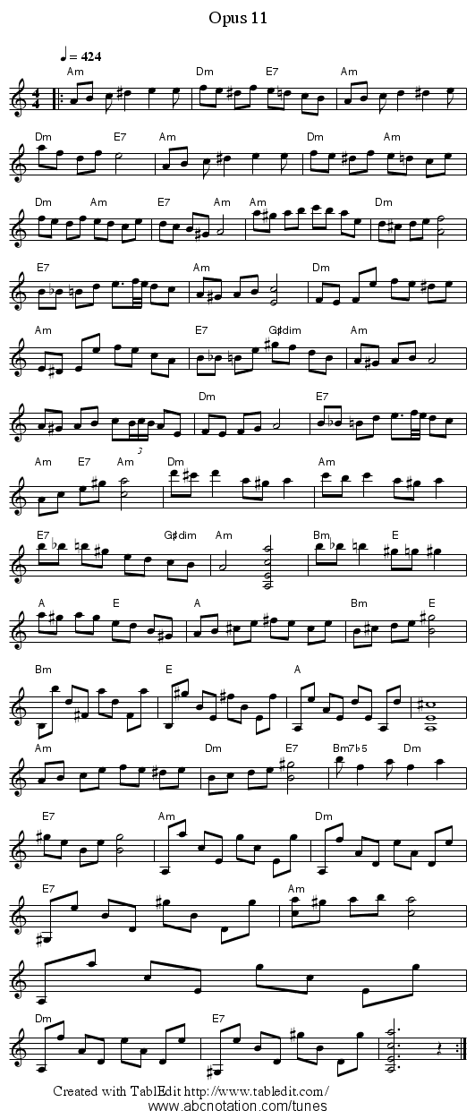 Opus 11 - staff notation