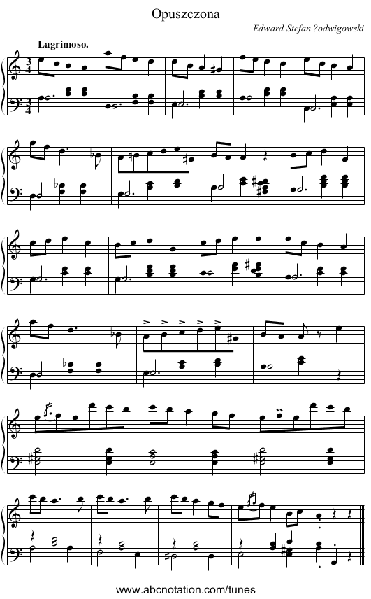 Opuszczona - staff notation