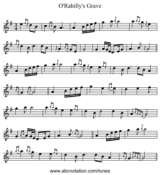 O'Rahilly's Grave - staff notation