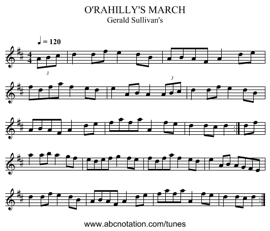 O'RAHILLY'S MARCH - staff notation