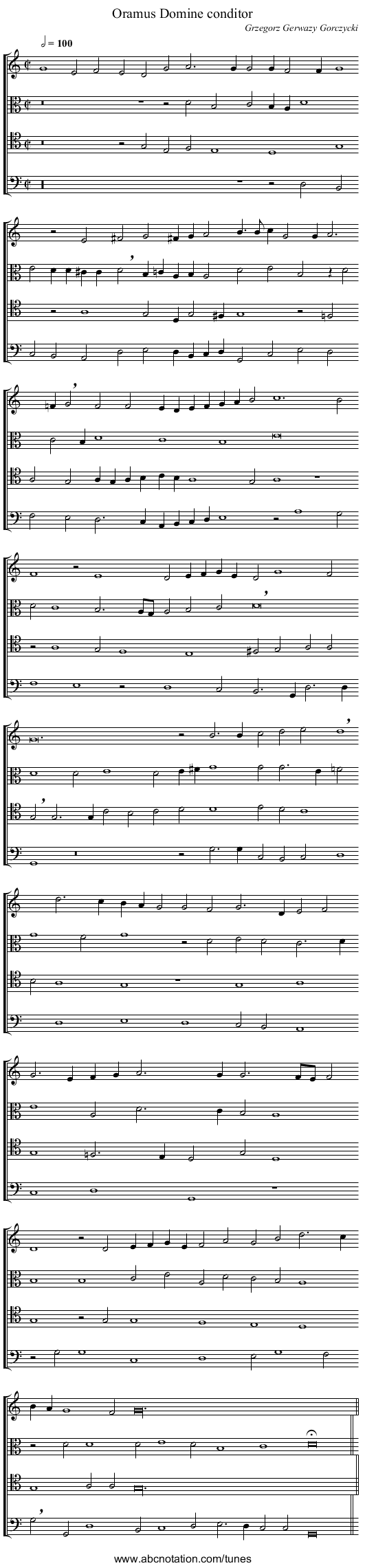 Oramus Domine conditor - staff notation