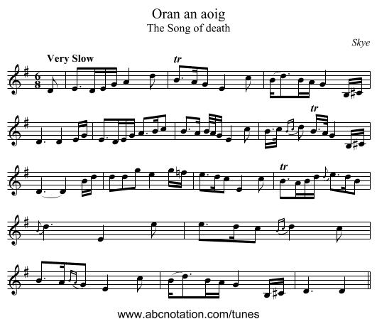 Oran an aoig - staff notation