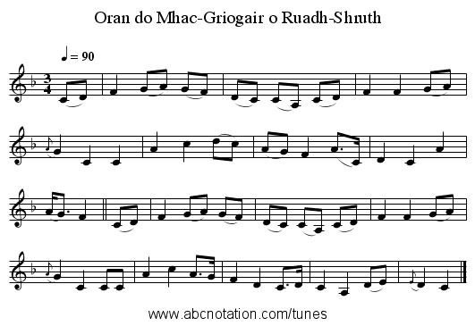 Oran do Mhac-Griogair o Ruadh-Shruth - staff notation