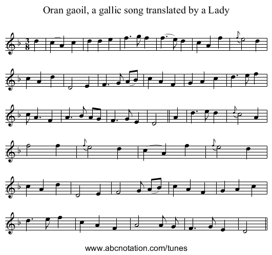 Oran gaoil, a gallic song translated by a Lady - staff notation