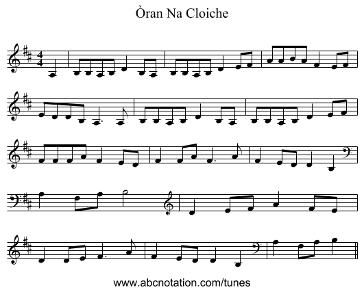 Òran Na Cloiche - staff notation