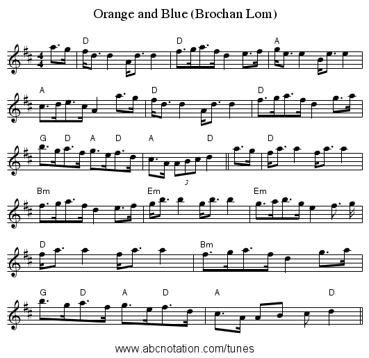Orange and Blue (Brochan Lom) - staff notation