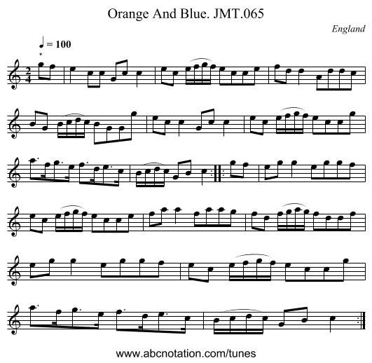Orange And Blue. JMT.065 - staff notation