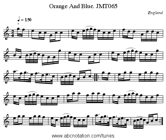 Orange And Blue. JMT065 - staff notation