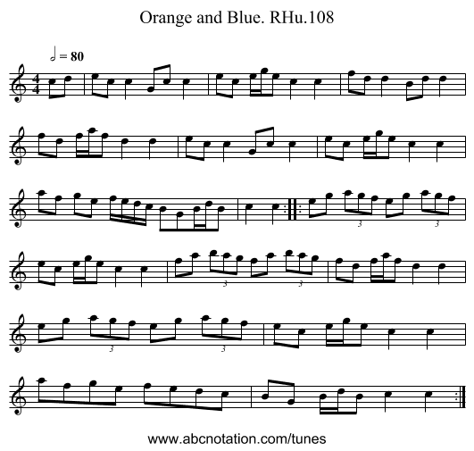 Orange and Blue. RHu.108 - staff notation