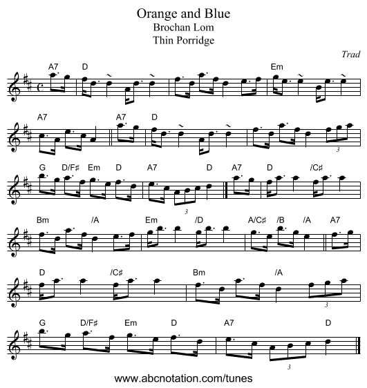 Orange and Blue - staff notation
