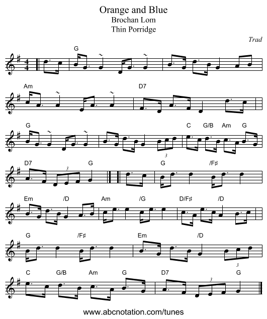 Orange and Blue - staff notation