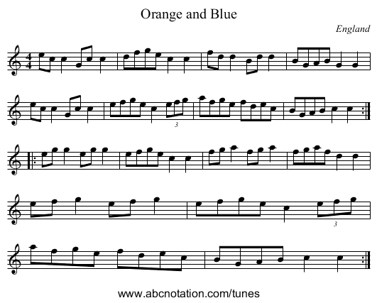 Orange and Blue - staff notation