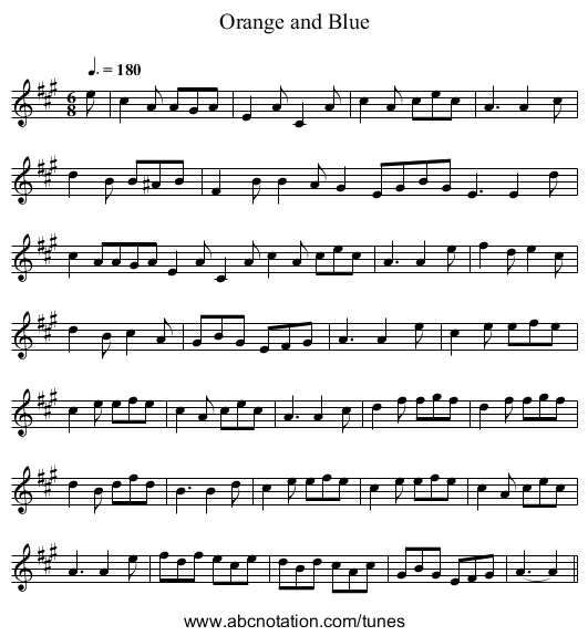 Orange and Blue - staff notation