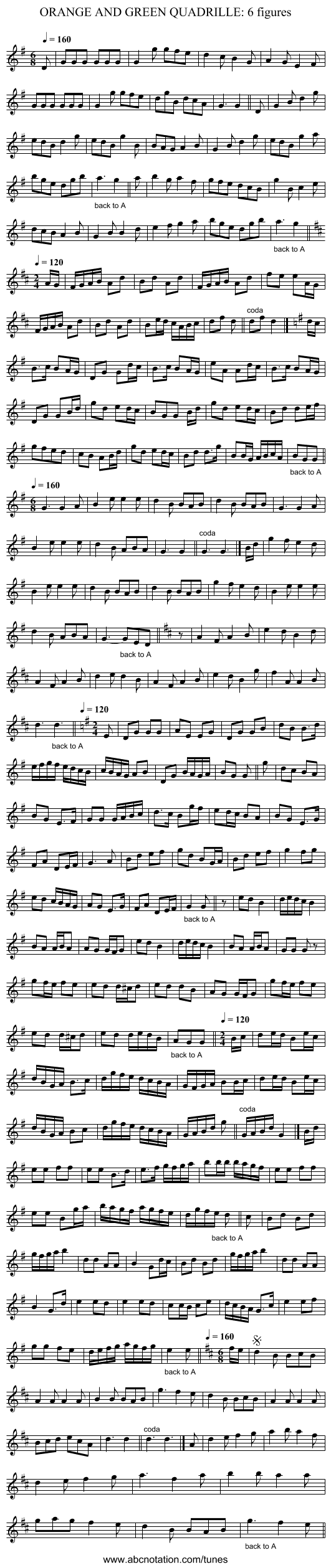 ORANGE AND GREEN QUADRILLE: 6 figures - staff notation