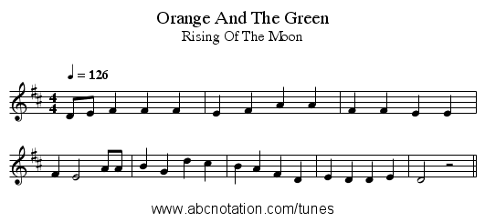 Orange And The Green - staff notation