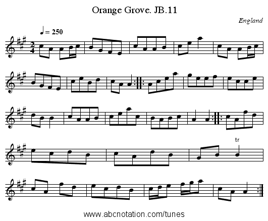 Orange Grove. JB.11 - staff notation