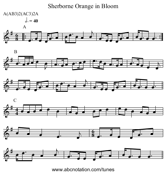 Orange in Bloom, Sherborne - staff notation