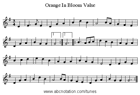 Orange In Bloom Valse - staff notation