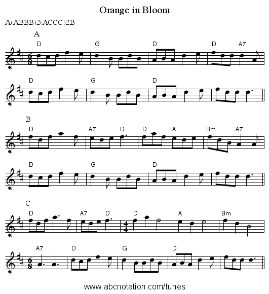 Orange in Bloom - staff notation