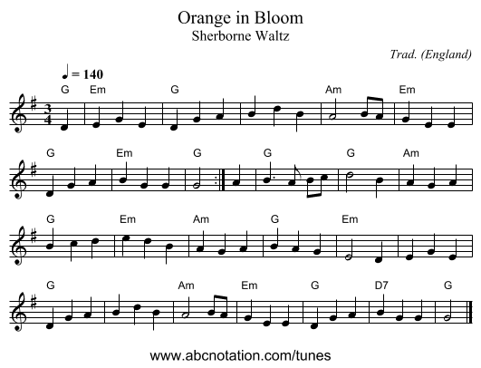 Orange in Bloom - staff notation