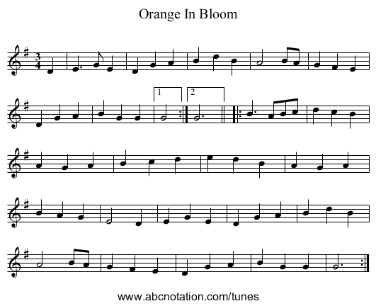Orange In Bloom - staff notation