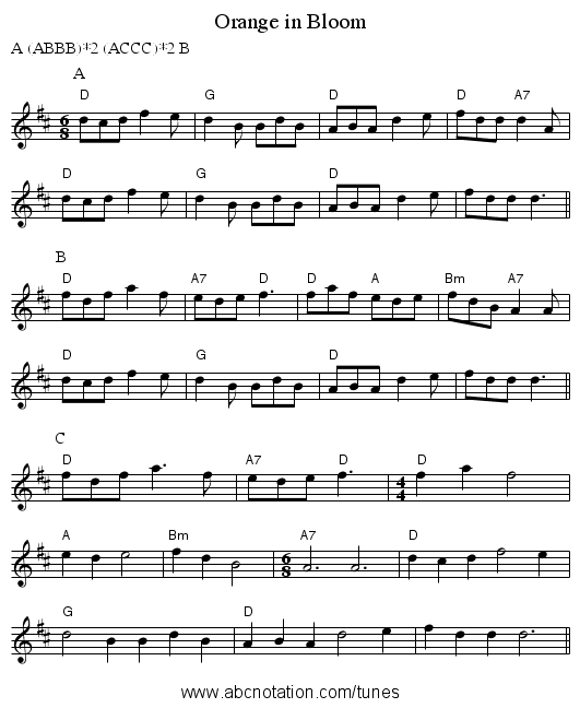 Orange in Bloom - staff notation
