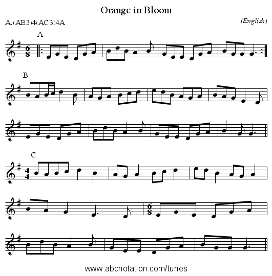 Orange in Bloom - staff notation